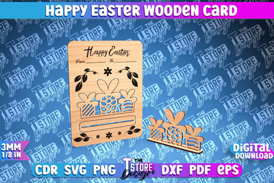 Happy Easter Wooden Card Laser Cut | Easter Bunny Design | CNC Files SVG The T Store Design 