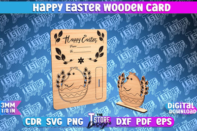 Happy Easter Wooden Card Laser Cut | Easter Bunny Design | CNC Files SVG The T Store Design 