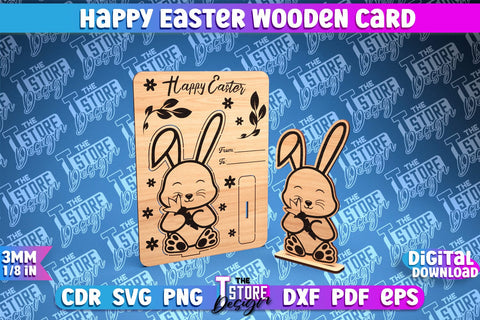 Happy Easter Wooden Card Laser Cut | Easter Bunny Design | CNC Files SVG The T Store Design 