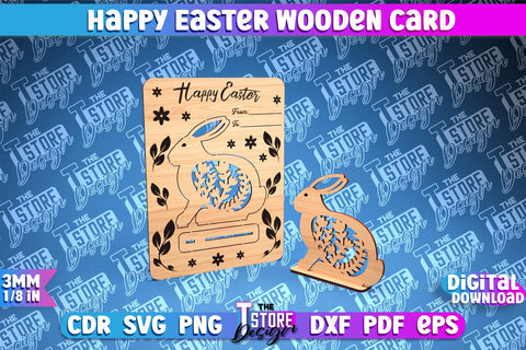 Happy Easter Wooden Card Laser Cut | Easter Bunny Design | CNC Files SVG The T Store Design 