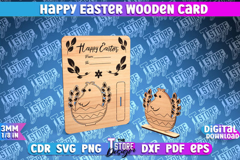 Happy Easter Wooden Card Laser Cut | Easter Bunny Design | CNC Files SVG The T Store Design 
