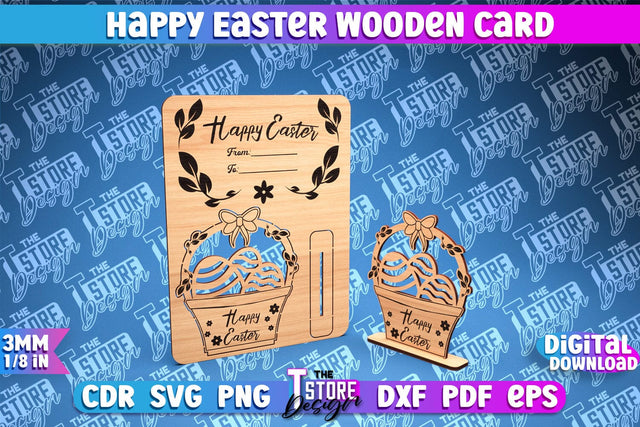 Happy Easter Wooden Card Laser Cut | Easter Bunny Design | CNC Files SVG The T Store Design 