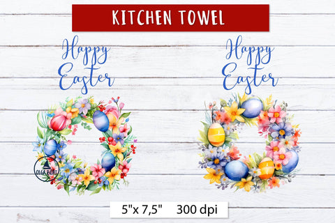 Happy Easter wreath, Kitchen towel design Sublimation Olga Boat Design 