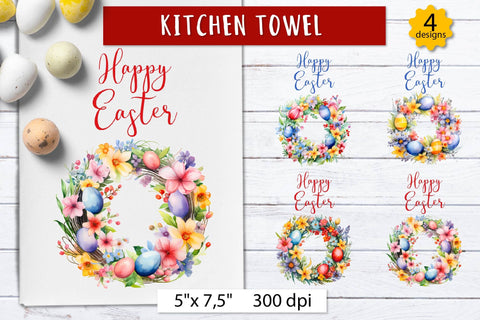 Happy Easter wreath, Kitchen towel design Sublimation Olga Boat Design 