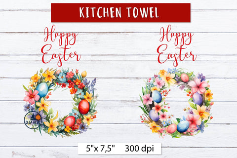 Happy Easter wreath, Kitchen towel design Sublimation Olga Boat Design 
