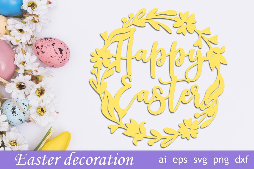 Happy Easter wreath svg paper cut, Easter cake topper, Laser cut files ...