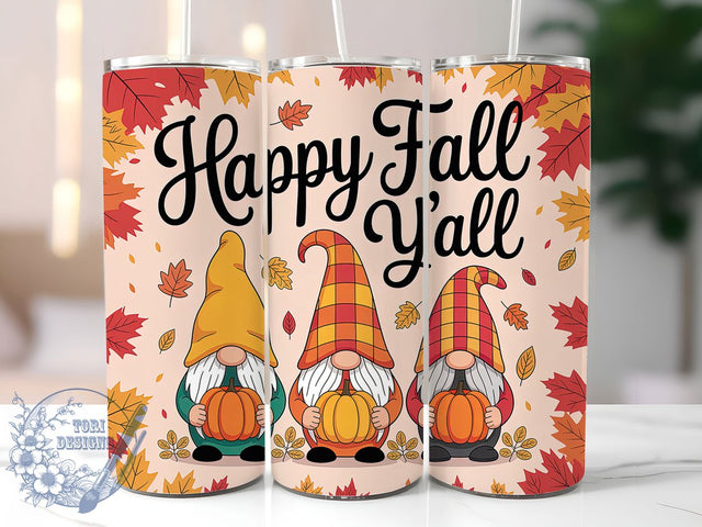 Happy Fall Gnome Autumn Tumbler, Happy Fall Y'all Wrap, 20oz Sublimation Design, Autumn Harvest Tumbler, Rustic Fall Drinkware, Seasonal Gnome Wrap, Thanksgiving Autumn Design Sublimation ToriDesigns 