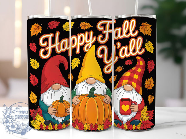Happy Fall Gnome Autumn Tumbler, Happy Fall Y'all Wrap, 20oz Sublimation Design, Autumn Harvest Tumbler, Rustic Fall Drinkware, Seasonal Gnome Wrap, Thanksgiving Autumn Design Sublimation ToriDesigns 