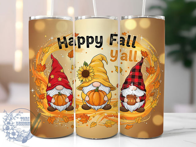 Happy Fall Gnome Autumn Tumbler, Happy Fall Y'all Wrap, 20oz Sublimation Design, Autumn Harvest Tumbler, Rustic Fall Drinkware, Seasonal Gnome Wrap, Thanksgiving Autumn Design Sublimation ToriDesigns 