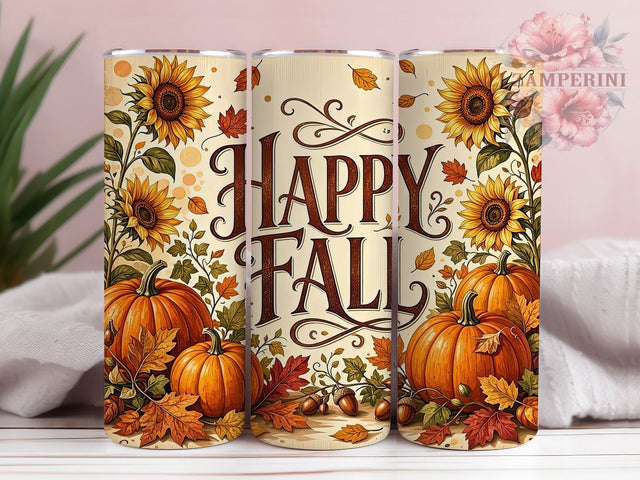 Happy Fall Pumpkin Vintage 20oz Tumbler, Happy Fall Motif, Pumpkin Design, Vintage Theme, Autumn Accent, Rustic Charm, Sublimation Wrap, 20oz Tumbler Sublimation Li Zamperini 