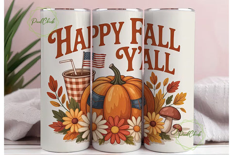 Happy Fall Y'all 20oz Tumbler Sublimation PixelChick 