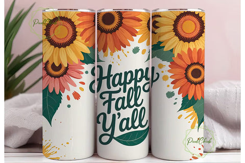 Happy Fall Y'all 20oz Tumbler Wrap Sublimation PixelChick 
