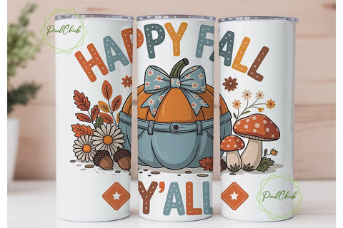Happy Fall Y'all 20oz Tumbler Wrap Sublimation PixelChick 
