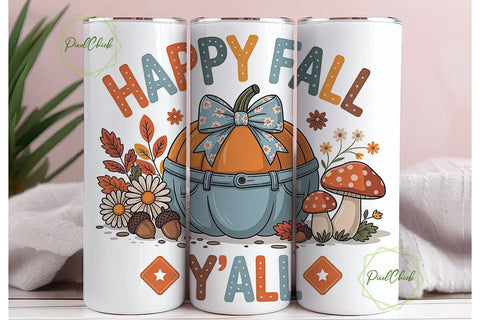 Happy Fall Y'all 20oz Tumbler Wrap Sublimation PixelChick 