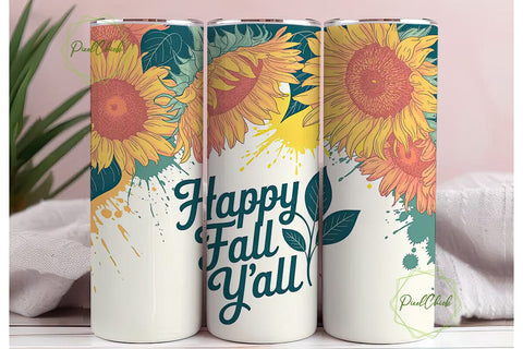 Happy Fall Y'all 20oz Tumbler Wrap Sublimation PixelChick 