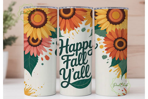 Happy Fall Y'all 20oz Tumbler Wrap Sublimation PixelChick 