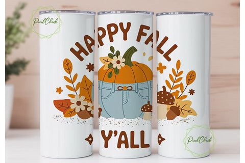 Happy Fall Y'all 20oz Tumbler Wrap Sublimation PixelChick 