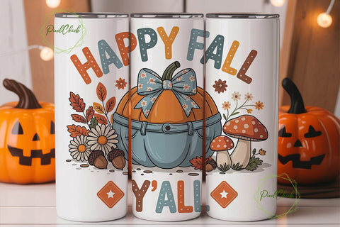 Happy Fall Y'all 20oz Tumbler Wrap Sublimation PixelChick 