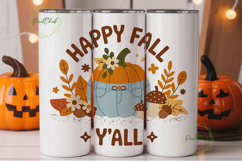 Happy Fall Y'all 20oz Tumbler Wrap Sublimation PixelChick 