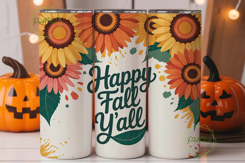 Happy Fall Y'all 20oz Tumbler Wrap Sublimation PixelChick 