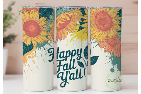 Happy Fall Y'all 20oz Tumbler Wrap Sublimation PixelChick 
