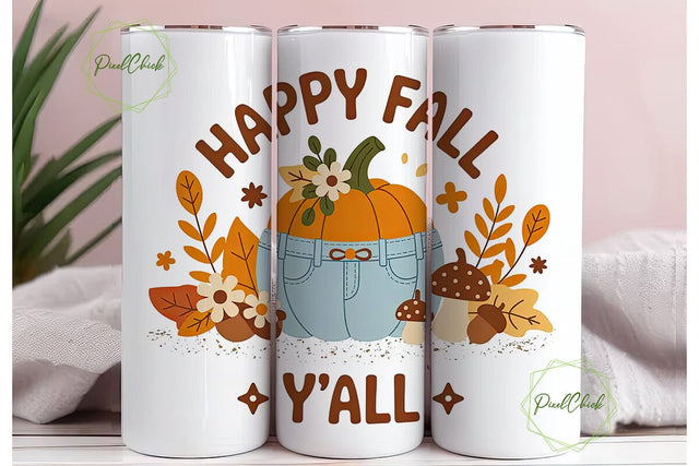 Happy Fall Y'all 20oz Tumbler Wrap Sublimation PixelChick 