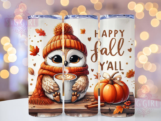 Happy Fall Y'all, Owl Tumbler Design, 20oz PNG File, Fall Sublimation Art, Autumn Decor, Cute Owl Graphics, Seasonal Tumbler, Fall Themed Design Sublimation SvggirlplusArt 