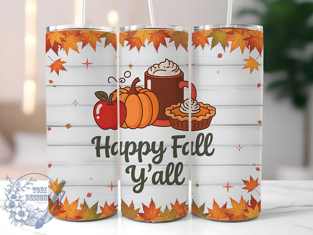 Happy Fall Y’all Pumpkin Autumn Tumbler, Cute Autumn Cup Wrap, 20Oz Sublimation, Pumpkin Season Drinkware, Cozy Fall Mug, Rustic Autumn Wrap, Country Charm Cup Print Sublimation ToriDesigns 