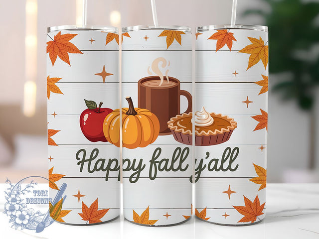 Happy Fall Y’all Pumpkin Autumn Tumbler, Cute Autumn Cup Wrap, 20Oz Sublimation, Pumpkin Season Drinkware, Cozy Fall Mug, Rustic Autumn Wrap, Country Charm Cup Print Sublimation ToriDesigns 