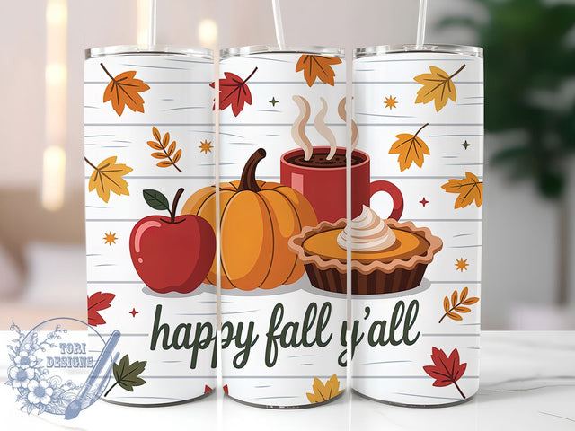 Happy Fall Y’all Pumpkin Autumn Tumbler, Cute Autumn Cup Wrap, 20Oz Sublimation, Pumpkin Season Drinkware, Cozy Fall Mug, Rustic Autumn Wrap, Country Charm Cup Print Sublimation ToriDesigns 