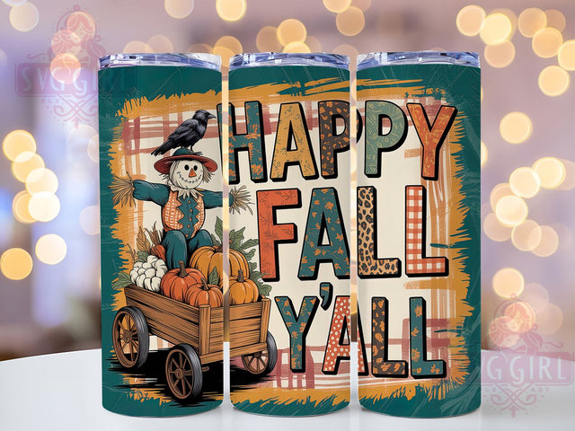 Happy Fall Y'all Scarecrow Tumbler, Scarecrow Wrap, 20oz Sublimation, Autumn Scarecrow Cup, Fall Harvest Mug, Cute Fall Tumbler, Thanksgiving Drinkware Sublimation SvggirlplusArt 