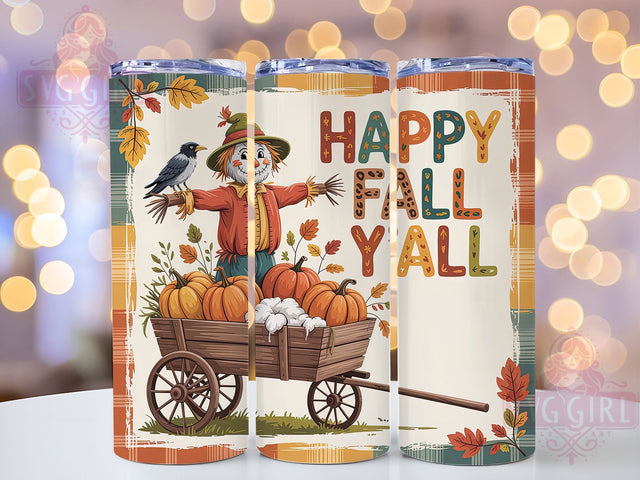Happy Fall Y'all Scarecrow Tumbler, Scarecrow Wrap, 20oz Sublimation, Autumn Scarecrow Cup, Fall Harvest Mug, Cute Fall Tumbler, Thanksgiving Drinkware Sublimation SvggirlplusArt 