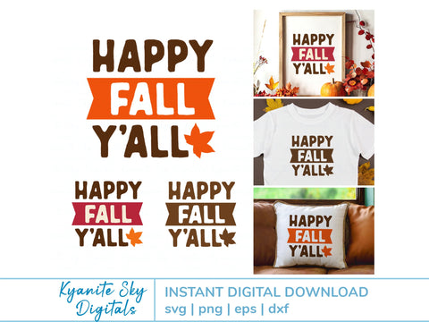 Happy Fall Y'all SVG autumn quote SVG Kyanite Sky Digitals 