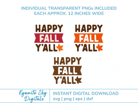 Happy Fall Y'all SVG autumn quote SVG Kyanite Sky Digitals 