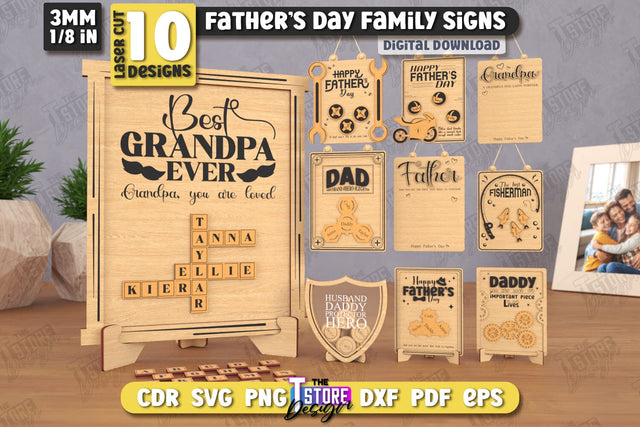 Happy Father's Day Bundle | Family Signs Laser Cut | Hanging Decor | Gift Idea | CNC Files SVG The T Store Design 