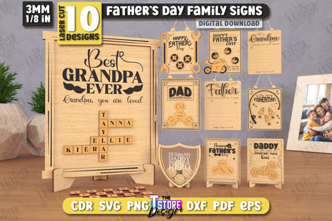 Happy Father's Day Bundle | Family Signs Laser Cut | Hanging Decor | Gift Idea | CNC Files SVG The T Store Design 