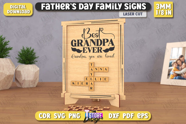 Happy Father's Day | Family Signs Laser Cut | Hanging Decor | Gift Idea | Best Grandfather Ever | CNC File SVG The T Store Design 