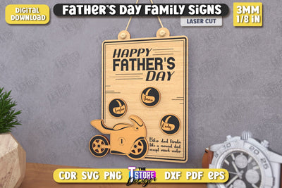 Happy Father's Day | Family Signs Laser Cut | Hanging Decor | Gift Idea | CNC File SVG The T Store Design 