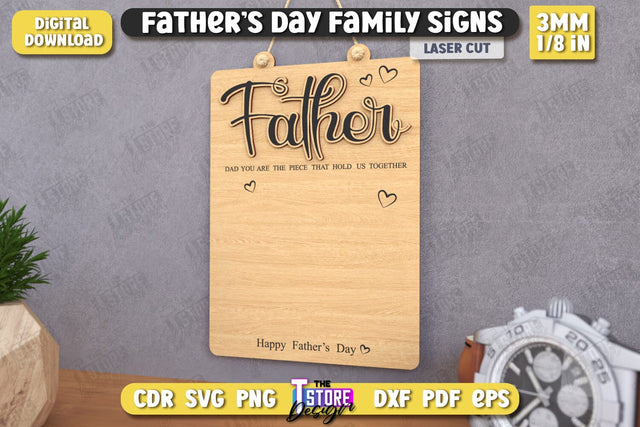 Happy Father's Day | Family Signs Laser Cut | Hanging Décor | Gift Idea | CNC File SVG The T Store Design 