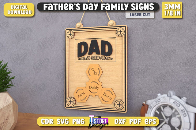 Happy Father's Day | Family Signs Laser Cut | Hanging Décor | Gift Idea | CNC File SVG The T Store Design 