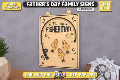 Happy Father's Day | Family Signs Laser Cut | Hanging Decor | Gift Idea | Fisherman | CNC File SVG The T Store Design 