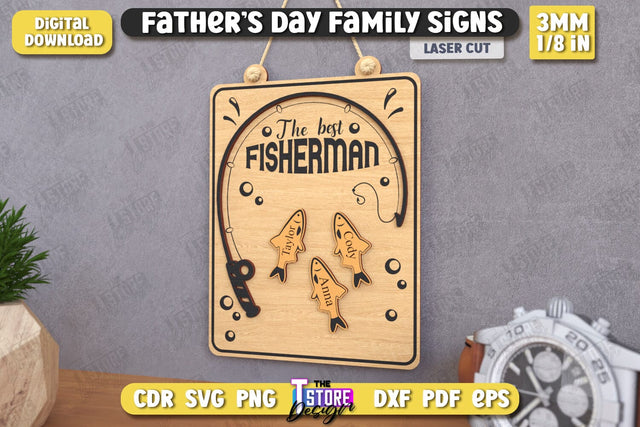 Happy Father's Day | Family Signs Laser Cut | Hanging Decor | Gift Idea | Fisherman | CNC File SVG The T Store Design 