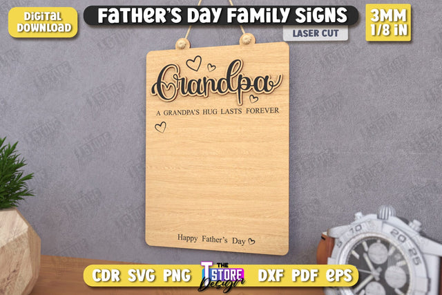 Happy Father's Day | Family Signs Laser Cut | Hanging Décor | Gift Idea | Grandpa | CNC File SVG The T Store Design 