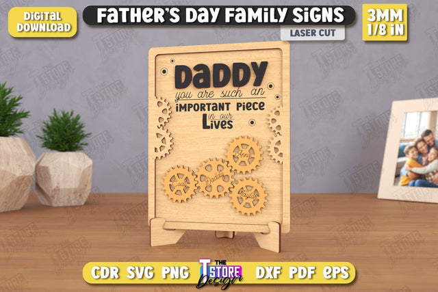 Happy Father's Day | Family Signs Laser Cut | Table Decor | Gift Idea | CNC File SVG The T Store Design 