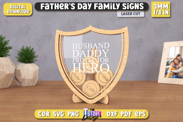 Happy Father's Day | Family Signs Laser Cut | Table Decor | Gift Idea | CNC File SVG The T Store Design 