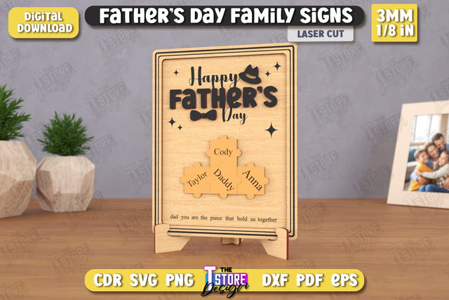 Happy Father's Day | Family Signs Laser Cut | Table Decor | Gift Idea | CNC File SVG The T Store Design 