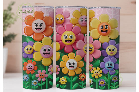 Happy Flower Garden 20oz Tumbler Wrap Sublimation PixelChick 