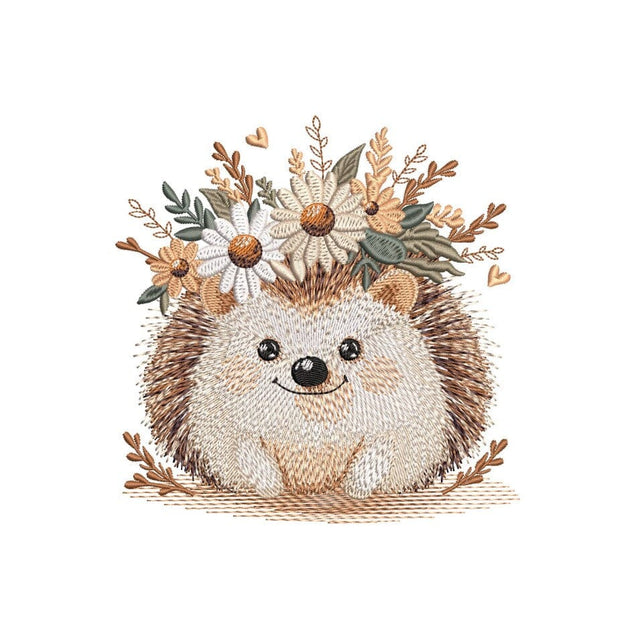 Happy flower hedgehog Embroidery Design, Cute forest animal Machine Embroidery File, 4 sizes, Instant Download Embroidery/Applique DESIGNS Nino Nadaraia 
