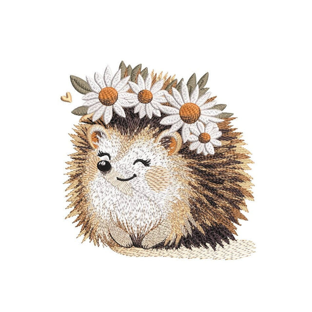 Happy flower hedgehog Embroidery Design, Cute forest animal Machine Embroidery File, 4 sizes, Instant Download Embroidery/Applique DESIGNS Nino Nadaraia 