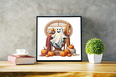 Happy ghost sitting pumpkins Sublimation Clipart Sublimation SVGArt 